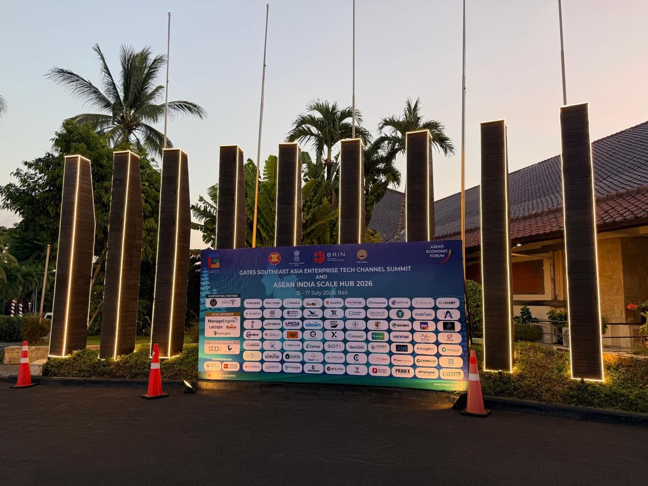 GATES Southeast Asia Enterprise Tech Channel Summit and ASEAN India Scale Hub 2026 event banner at Discovery Kartika Plaza Hotel, Bali