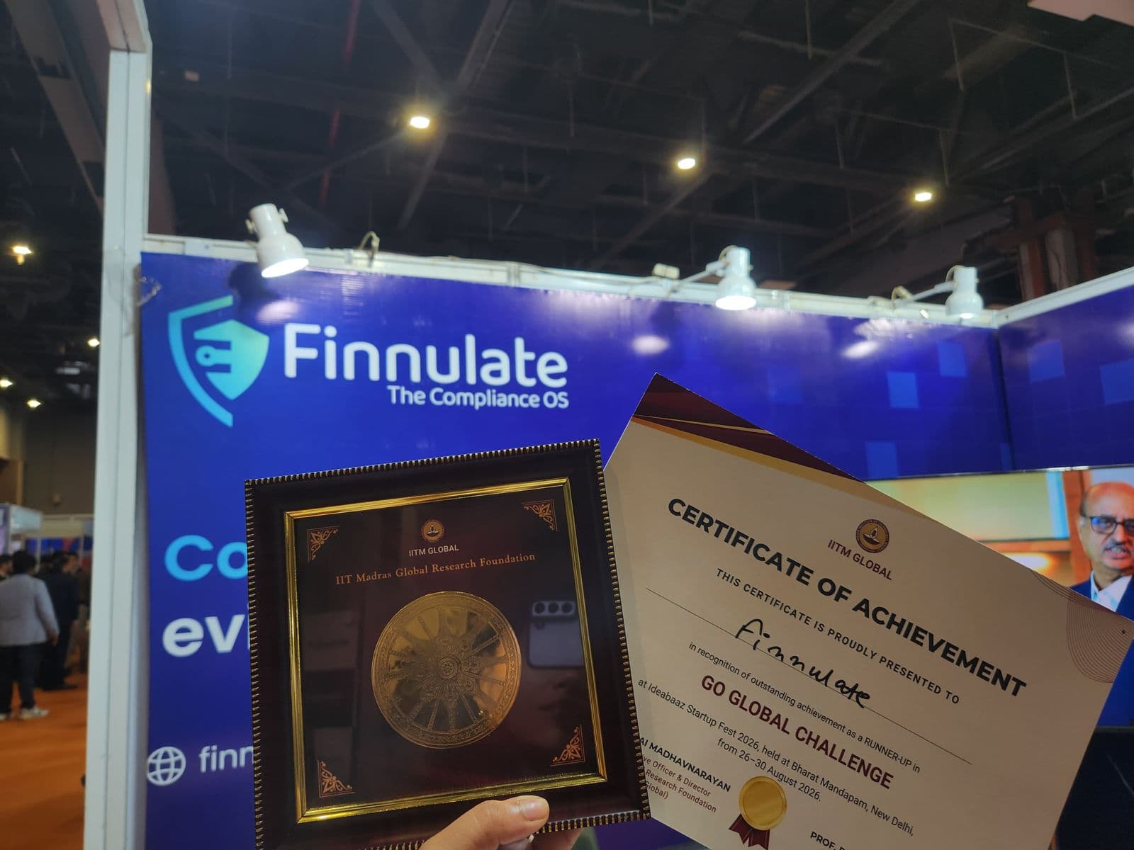 The Go Global Challenge runner-up plaque and certificate of achievement from IITM Global, at the Finnulate booth
